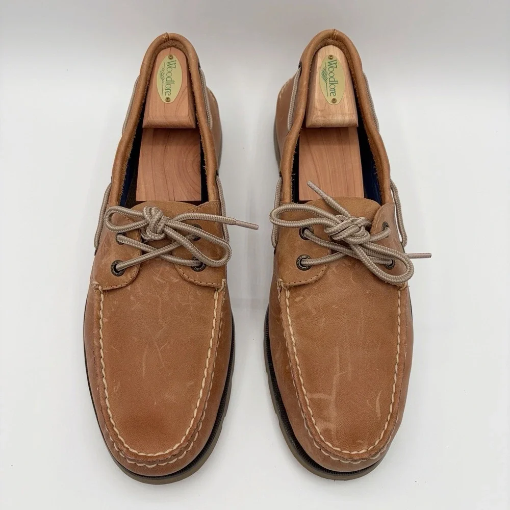 Men Sperry Top-Sider Leeward 2 Eye Boat Shoe Leather Sahara Tan Size 11
